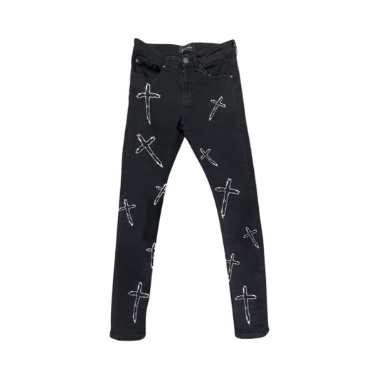 GOD FIRST CROSS DENIM - BLACK/WHITE