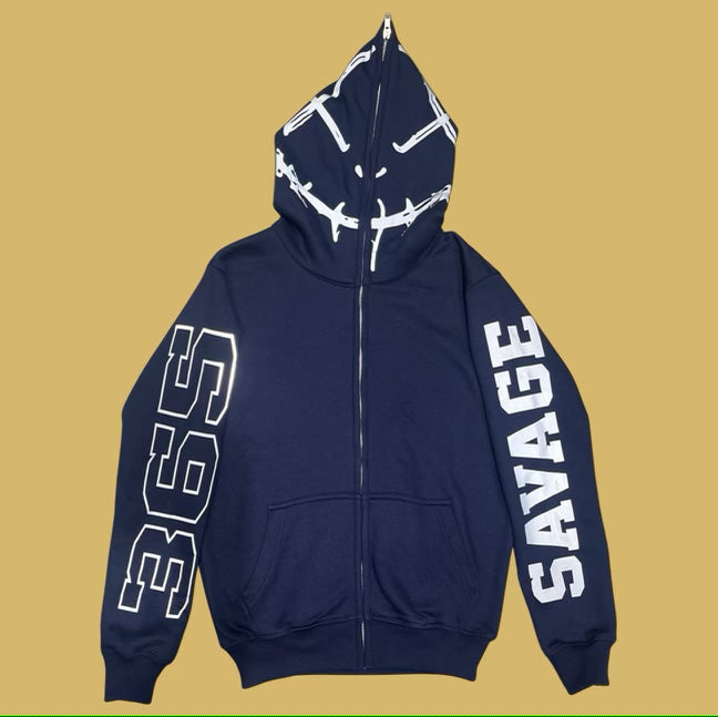 SAVAGE 3M ZIP HOODIE - NAVY